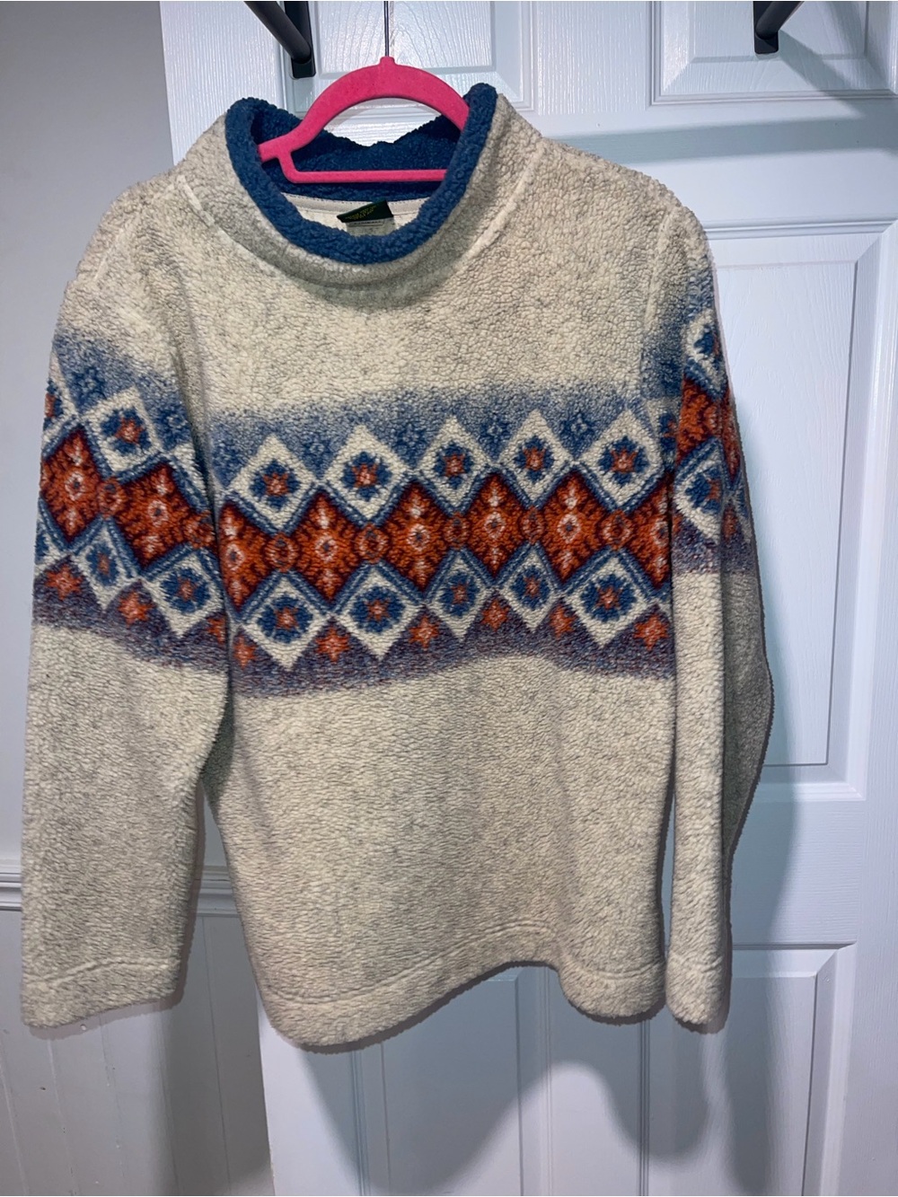 Vintage Cream Nordic-Pattern Sherpa Sweater